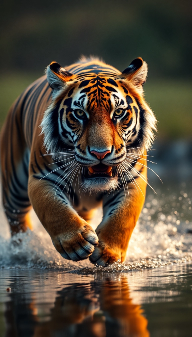 tiger running in waters